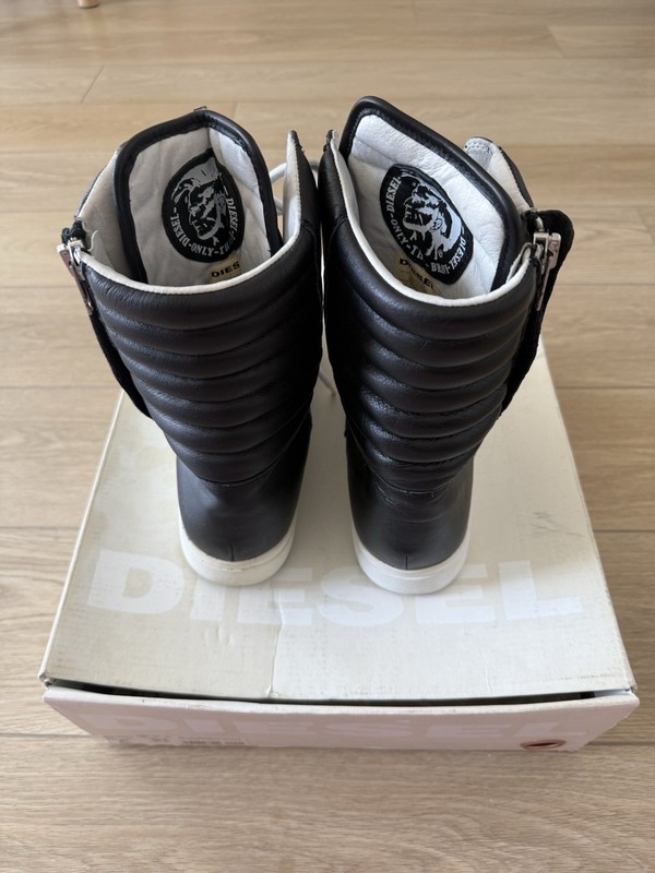Diesel Softrock Men's High Top Boots Black White Leather Zipper Lace Up US 10 gallery