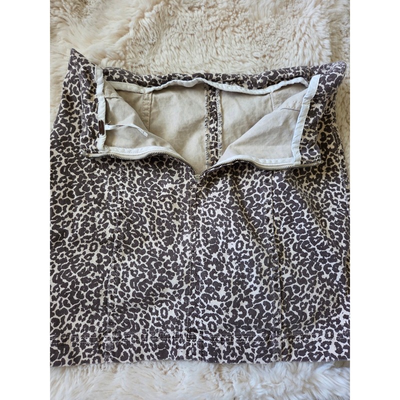 Free People Modern Femme Novelty Mini Denim Skirt In Leopard Print Zip Skirt gallery