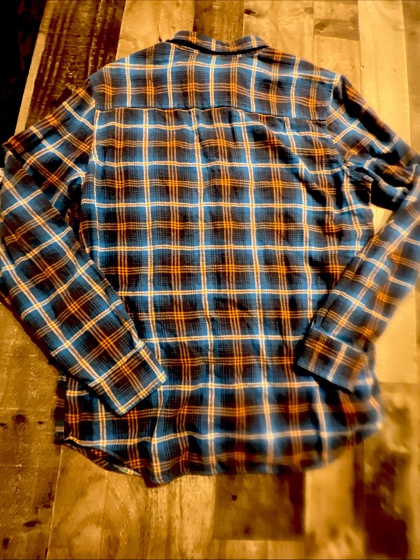 44mm Legendary Goods Flannel Shirt Mens Large Blue Orange Plaid Cotton gallery