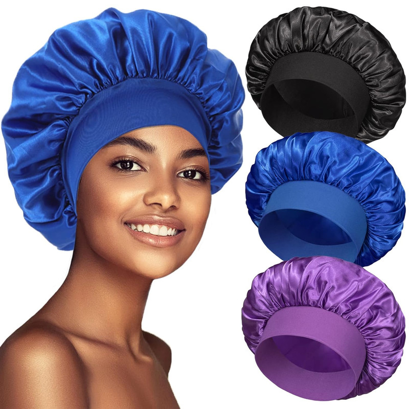 3 Pack Satin Bonnet Silk Hair Bonnet for Sleeping, Sleep Bonnets for Women Large gallery