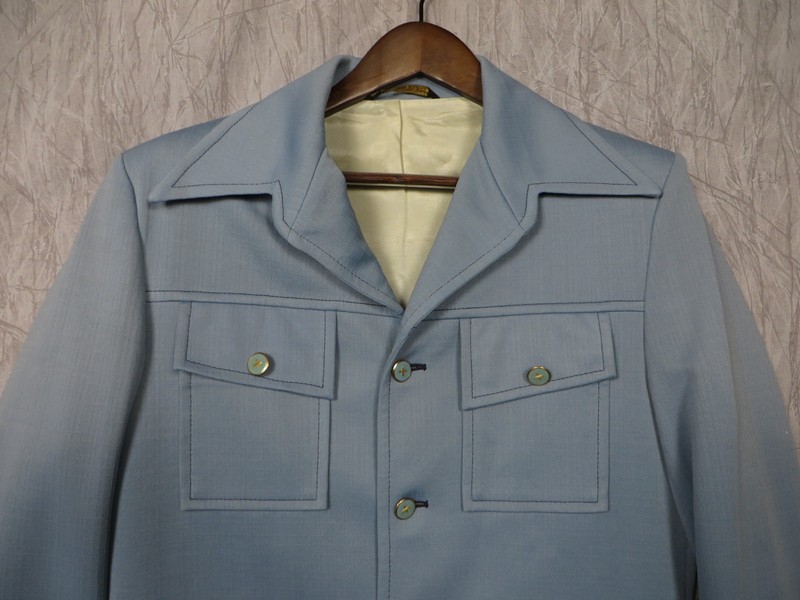 Vintage Travellini Leisure Life Blue Disco Jacket Mens Mod Polyester Coat 42