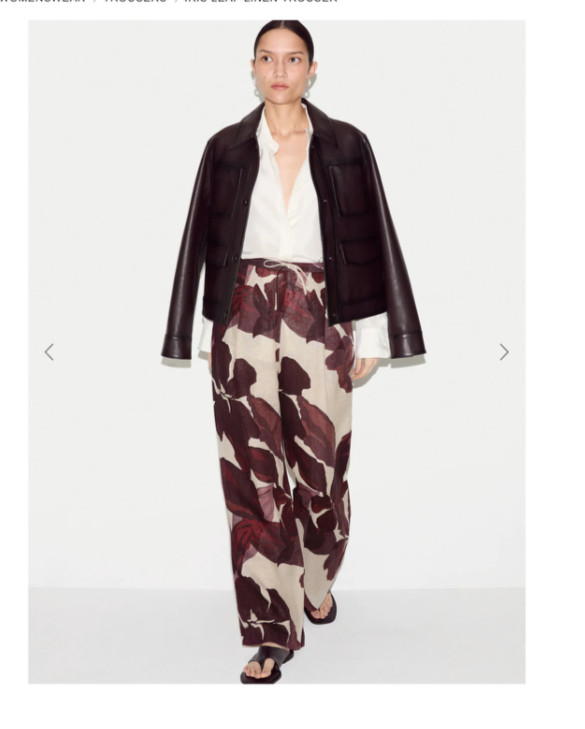 JIGSAW summer 2026 burgundy iris leaf linen drawstring, wide trousers, size 18