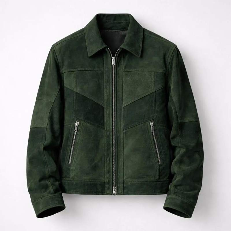 Olive Green Western Trucker Casual Suede Leather Jacket Contemporary Heritage gallery