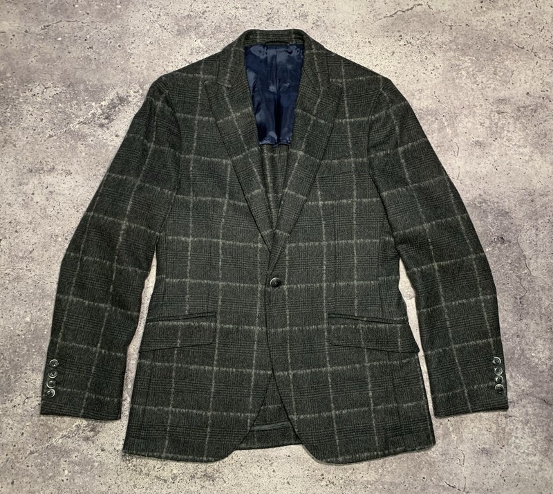 Hackett London Men’s Boucle Wool Check Grey Blazer Jacket Size 38R/48R (175/92A)