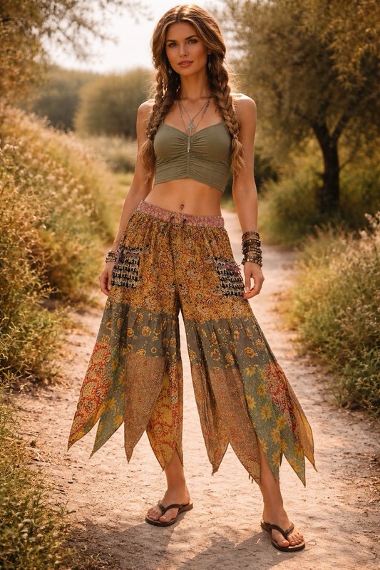 Hippie Forever Handmade Patchwork Handkerchief Pants Women SZ OS Enchanted Fairy