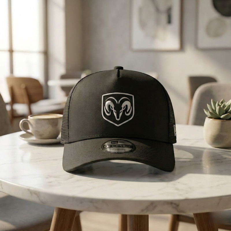 RAM Trucks Logo Embroidered 9FORTY Trucker Hat Black Cap