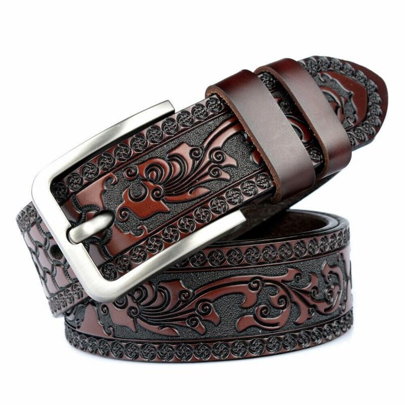 Luxury Automatic Buckle Genuine Leather Belt for Men Retro Cowhide Ratchet Belts
