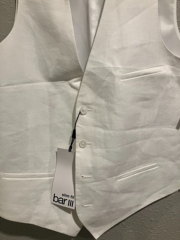 $115 Bar III Men's Medium Slim Fit Linen White Suit Vest Brand New With Tags gallery