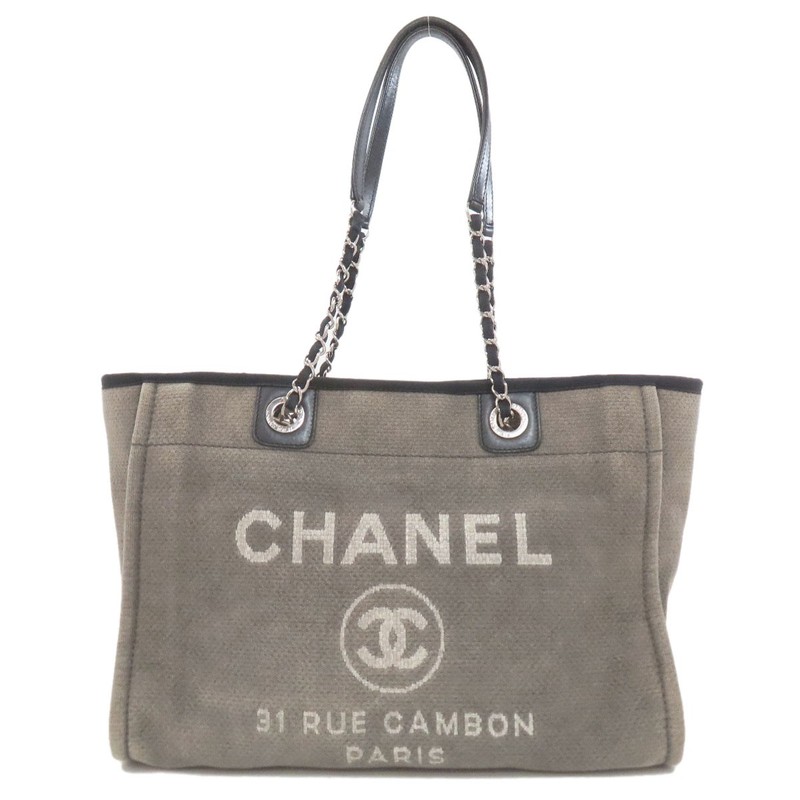 CHANEL Deauville SilverHardware Tote Bag Canvas Ladies [Used]