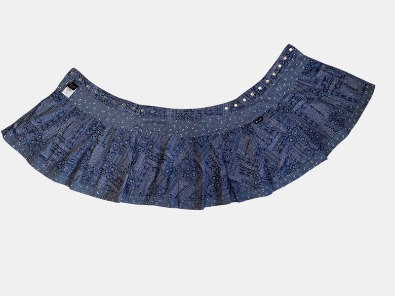 Moshiki Reversible Denim Print Cotton Skirt Adjustable Waist One Size gallery