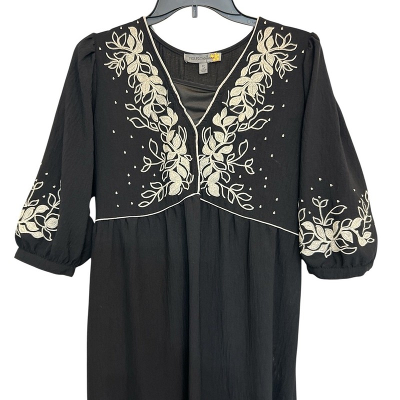 Figueroa & Flower Embroidered Boho Midi Dress Black Size Small gallery
