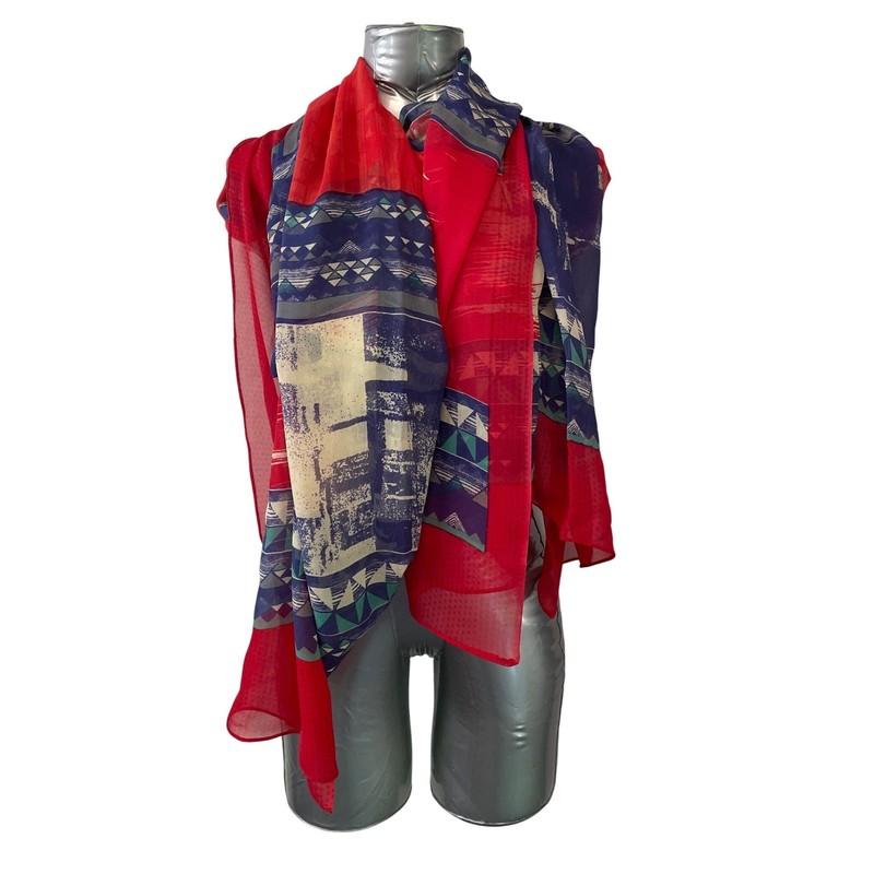 Womens Oversized Geometric Print Multicolor Sheer Lightweight Wrap Scarf Shawl