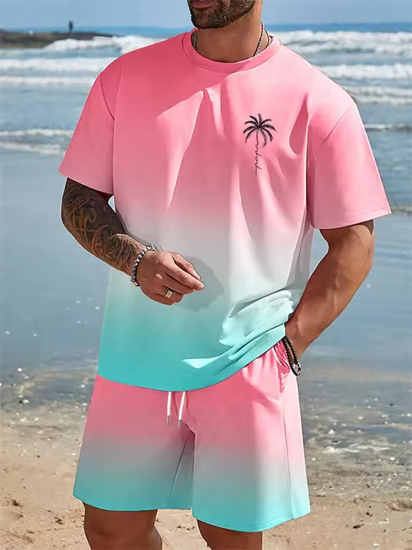 Summer Men’s Outfit 2-Piece Set Short Sleeve T-Shirts and Shorts Sweatsuit Set