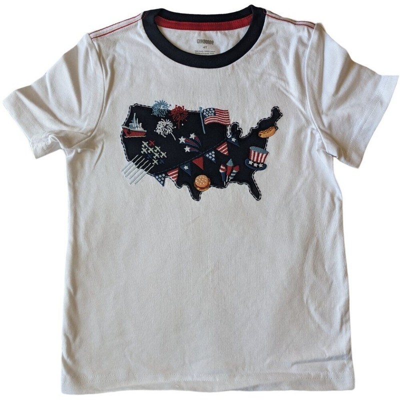 NWT Gymboree American Cutie Boys Patriotic Embroidered USA Map Top/Tee, Size 4T