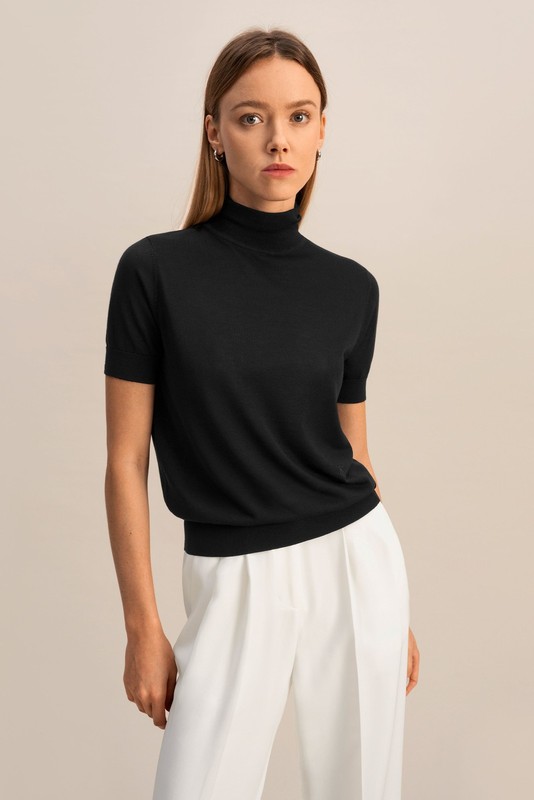 $139 / LILYSILK Solomon SILK-CASHMERE Short-Sleeve TURTLENECK SWEATER – S