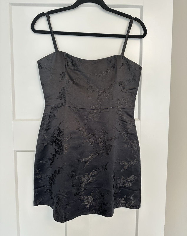 Realisation Par Black Floral Square Neck Spaghetti Strap Mini Slip Dress 6