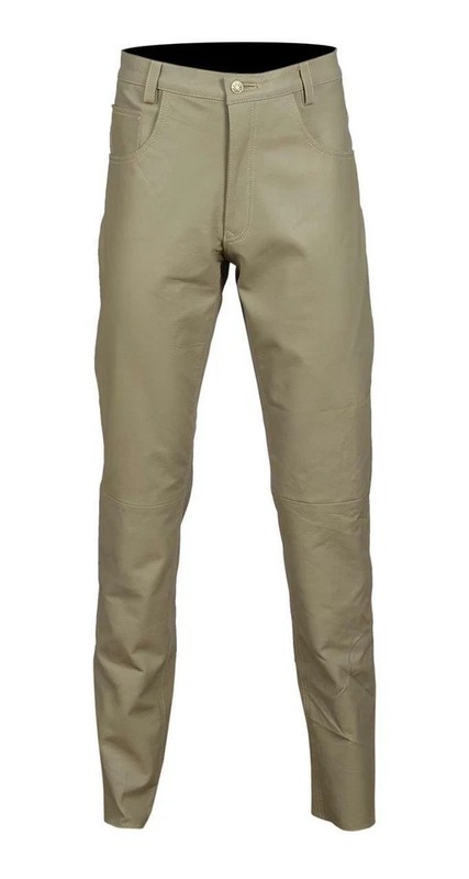 Mens Biker Jeans Real Beige Or Cow Leather Sleek And Sexy 501 Style Pants New