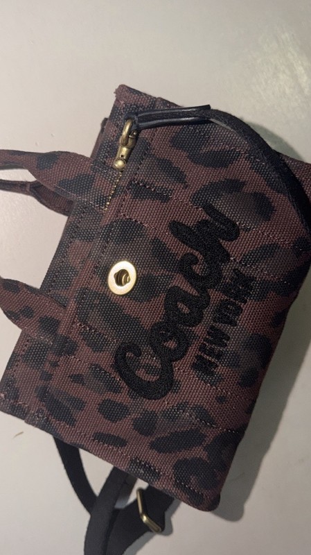 Coach Mini Leopard Animal Print Crossbody Bag Zip Closure Detachable Strap