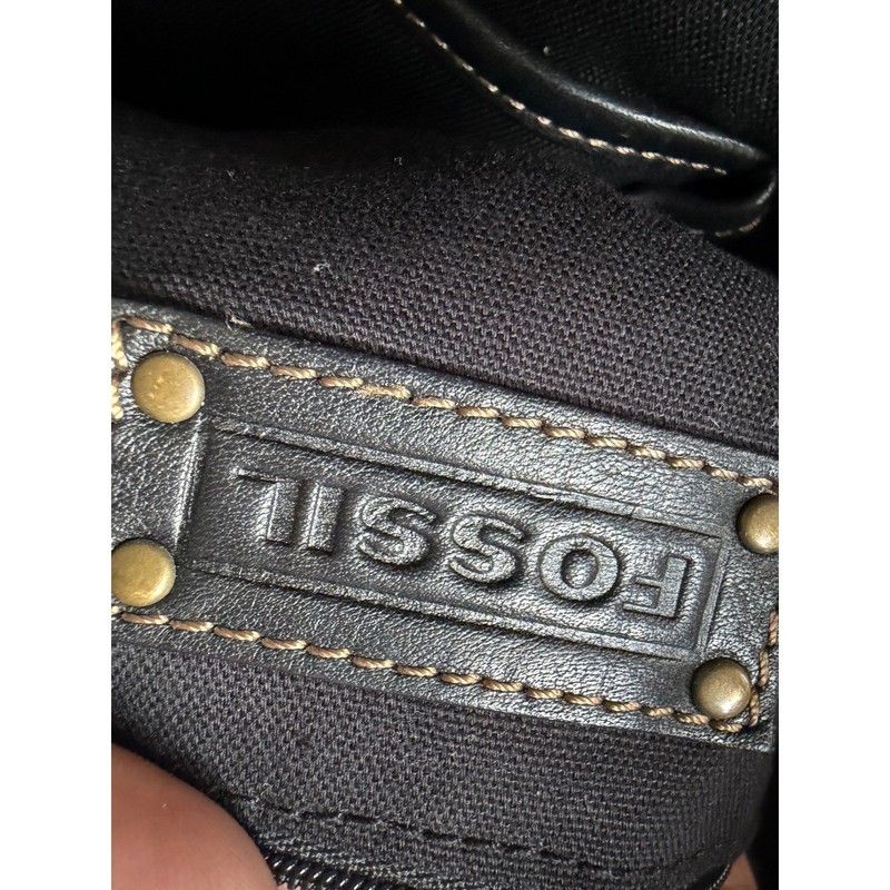 Fossil Black Leather Small Backpack Purse Contrast Stitch Brass Hardware Bag gallery