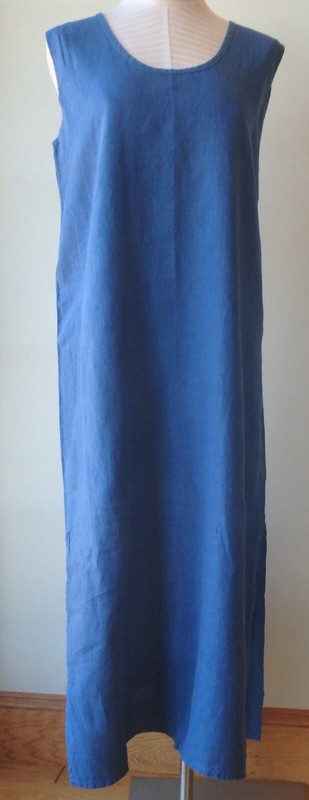 FLAX Designs LINEN Maxi DRESS L NWT DELFT BLUE