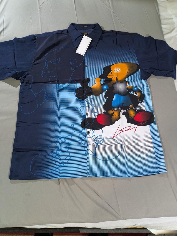 Vintage Boom X Shirt Men LG All Over Print Graphic Cartoon Button Front Blue NWT gallery