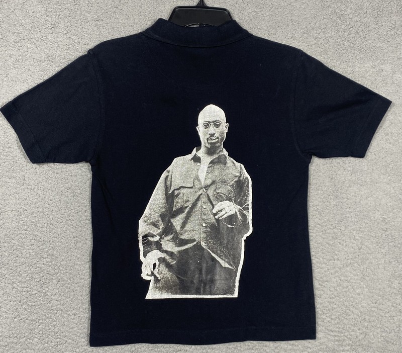 Tupac Makaveli Branded Black Polo Shirt Silver Graphic Youth M