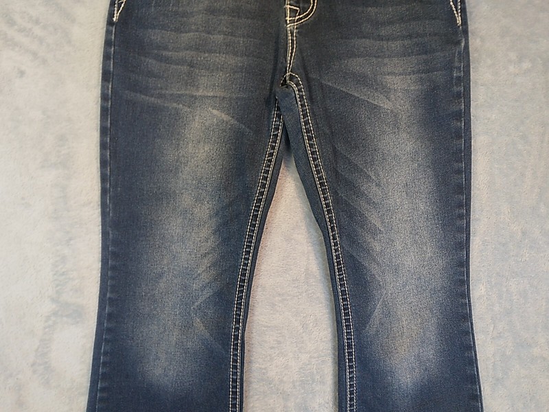 Rebel Jeans Size 9/27 Blue Light Distress Embroidered Glitter Missing Button gallery