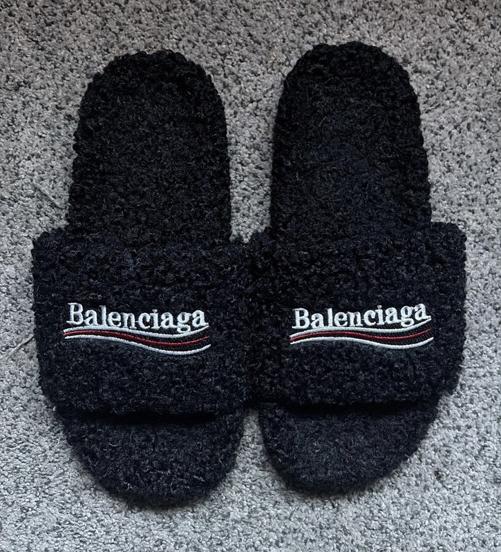 Balenciaga Black Fur Slides No Box