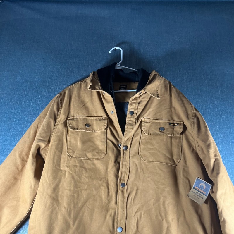 Brahma Mens Canvas Shacket Size L Brown Hooded Quilted Interior Outdoor Pockets gallery