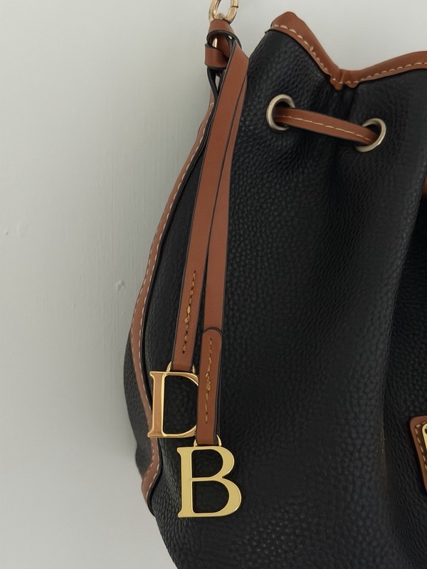 Dooney & Bourke Pebbled Bucket Drawstring Shoulder Bag Black/Brown Gold Lined gallery