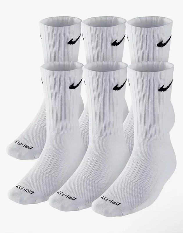 Nike UNISEX Crew Sock Everyday Plus Drifit Cushion ,LARGE (8-12), 12 PAIR,White