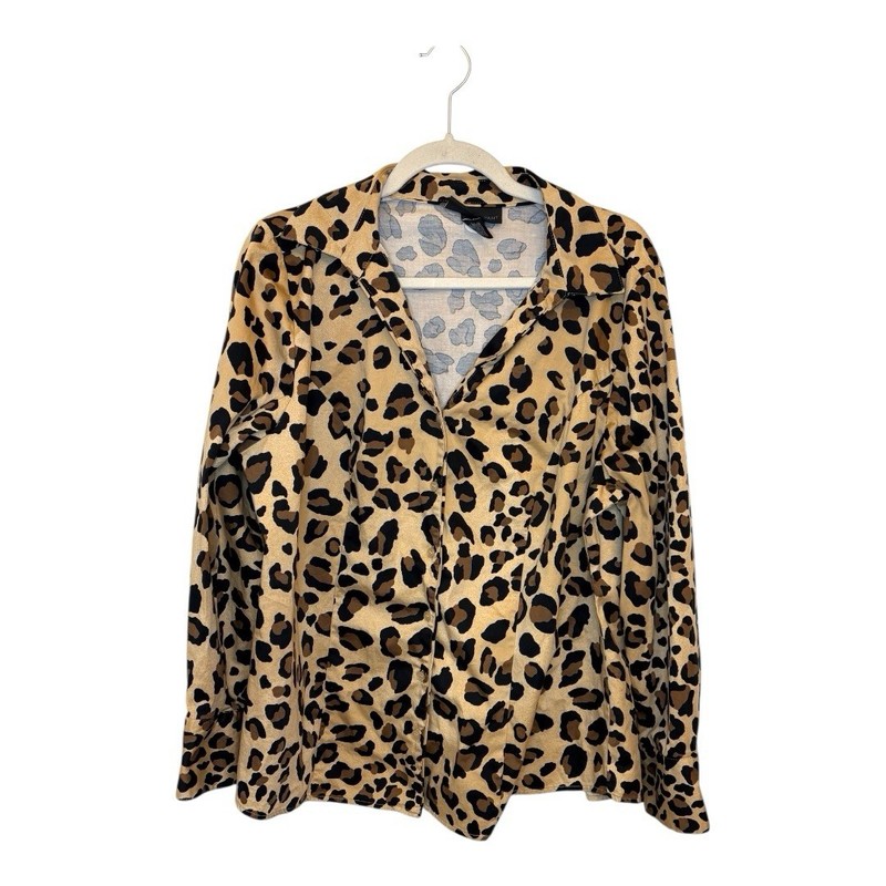 Lane Bryant Leopard Print Button Down Blouse Stretch Animal Print Top Size 18