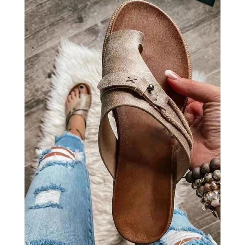 2025 Sandals for Women Orthopedic Bunion Corrector Slippers Leather Ring Toe gallery