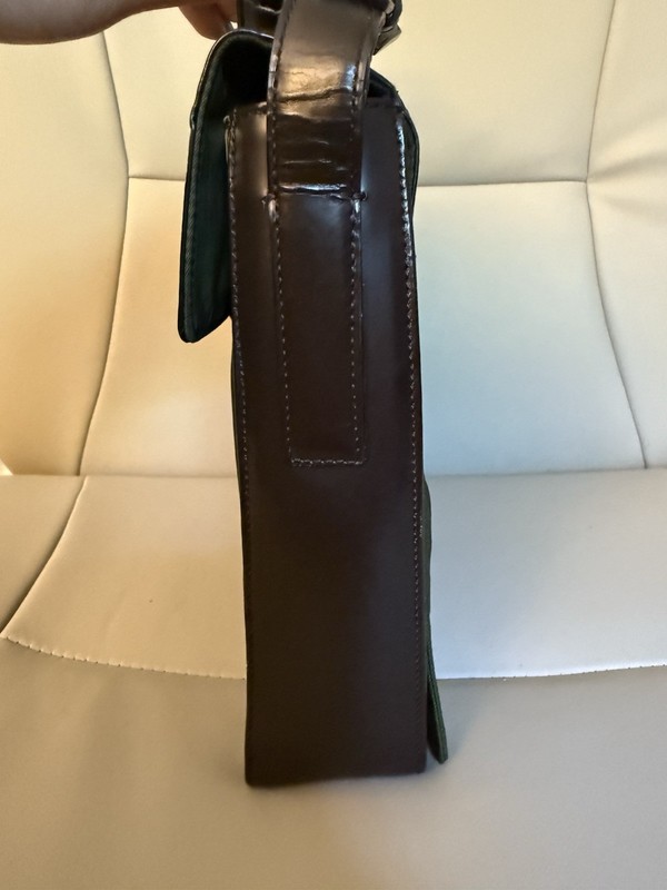 Vintage Prada Olive Tessuto Nylon Brown Leather Flap Crossbody Bag Authentic gallery