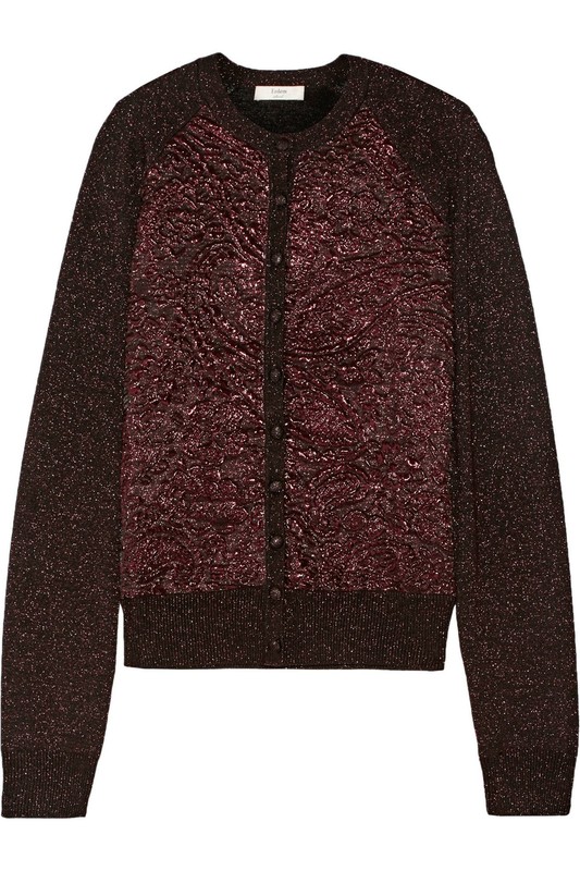 Erdem Dorothy burgundy Metallic Cloque Cardigan sz Medium