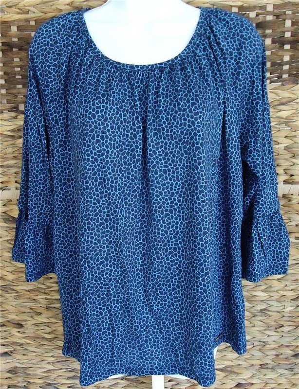 MICHAEL KORS BLUE GIRAFFE ANIMAL PRINT 3/4 FLARED SLEEVE TOP BLOUSE XL NWT $64