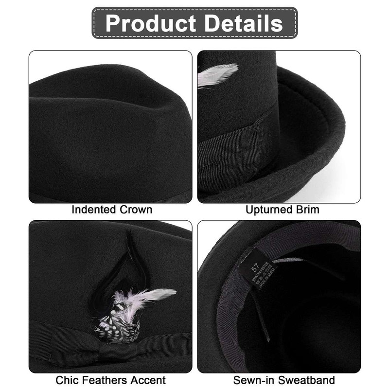 Classic Fedora Hats for Men Gentleman Short Brim Felt Feather Panama Dress Hat gallery