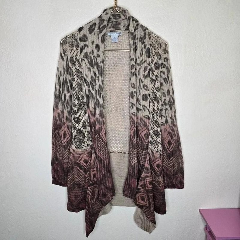 Alberto Makali Mixed Print Wool Blend Open Front Cardigan gallery