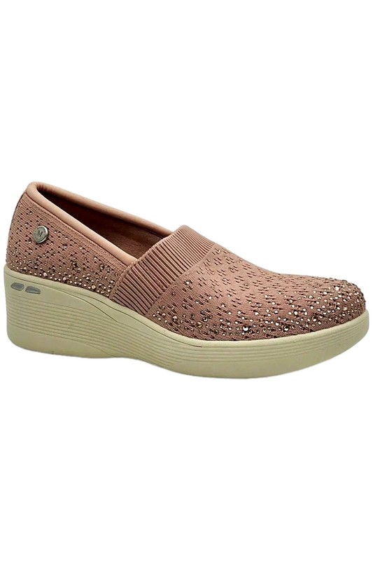 Slip-On Martha Stewart Sketchers Wedge Mule in Dusty Rose with Sparkle Detail