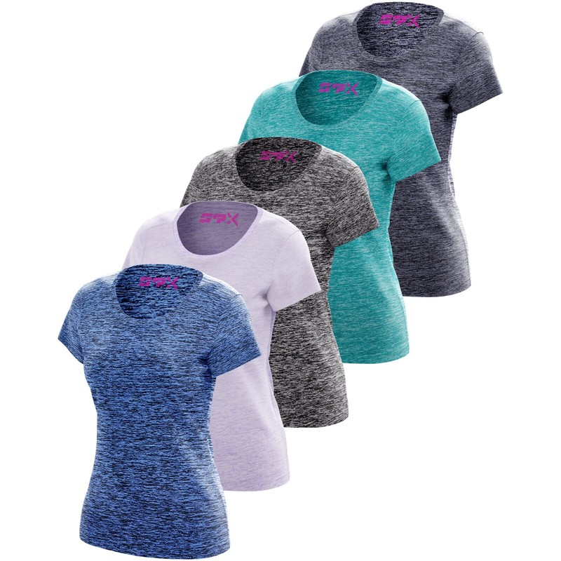 [5 Pack] Women’s Dry-Fit Crewneck T Shirts Activewear Tees Top Gym Yoga Workout