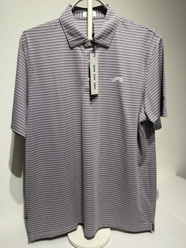 Sun Day Red Men’s Violet Striped Polo Shirt L Short Sleeve Poly/Elastane Logo