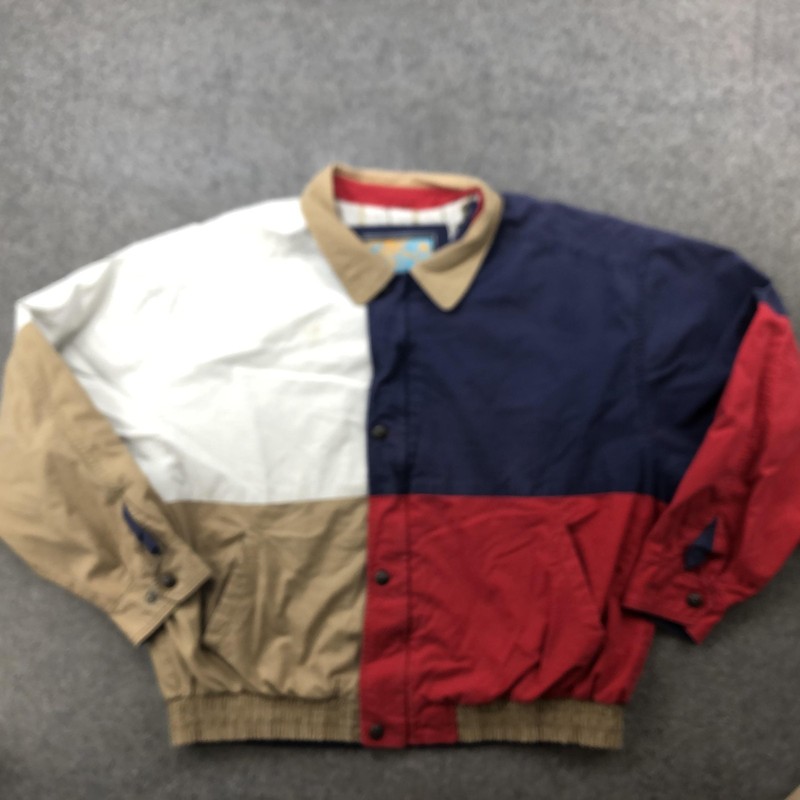Vintage Stratojac Jacket Mens XL Red Navy White Tan Colorblock Snap Front 90s