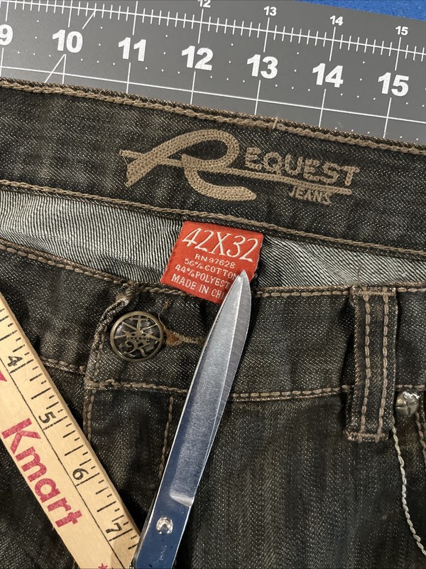 Request Relaxed Straight Jeans Mens 42x32 Black / Brown Fade Baggy Y2K Hip-Hop gallery