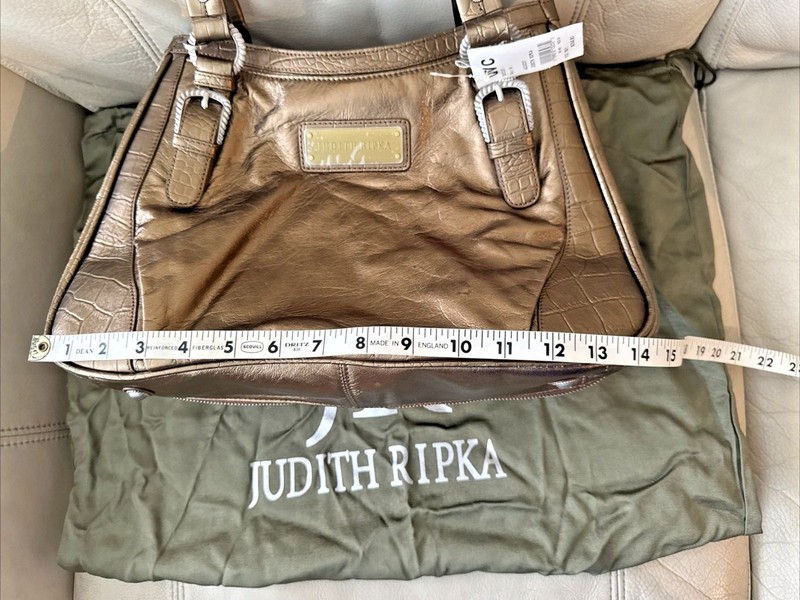 Judith Ripka Leather Tote Bag Shoulder Hobo Metallic Bronze Western NWT $258 gallery