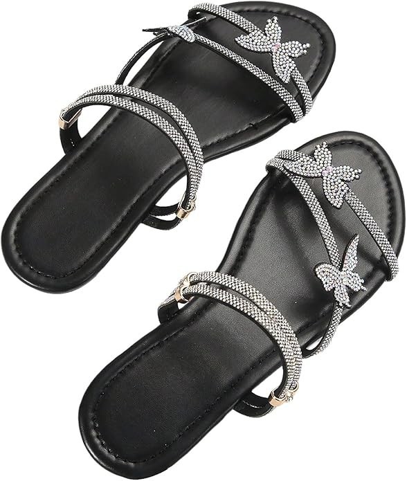 Floerns Women’s Elegant Rhinestone Butterfly Transparent Elastic Strap Summer