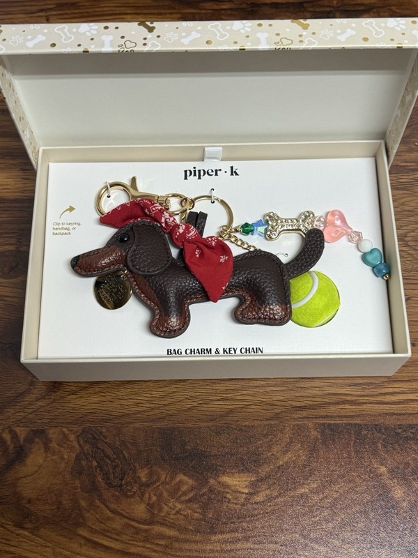 Piper K Viral Dachshund Dog w/ Bandana & Tennis Ball Keychain Bag Charm NIB
