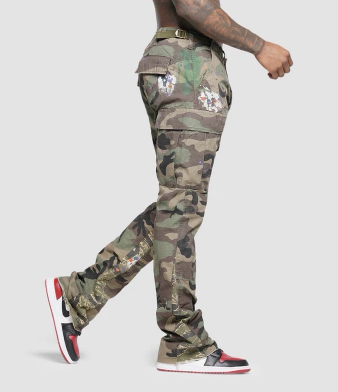 MNML Bootcut Contrast Camouflage Cargo Pants Size 34 Paint Ripstop gallery