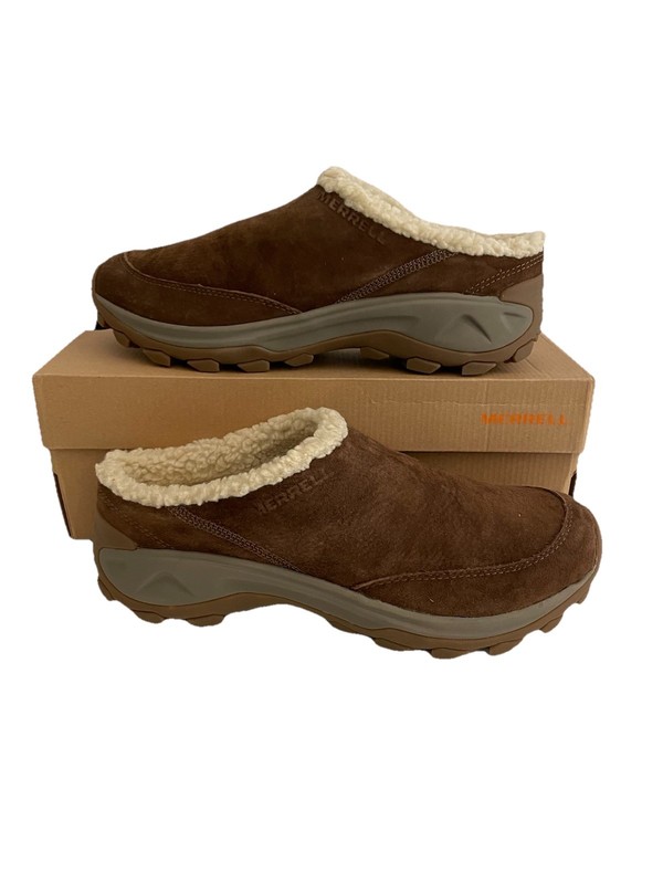 Merrell Men’s Winter Slide Earth Brown Suede 11.5 Faux Shearling Lined NIB