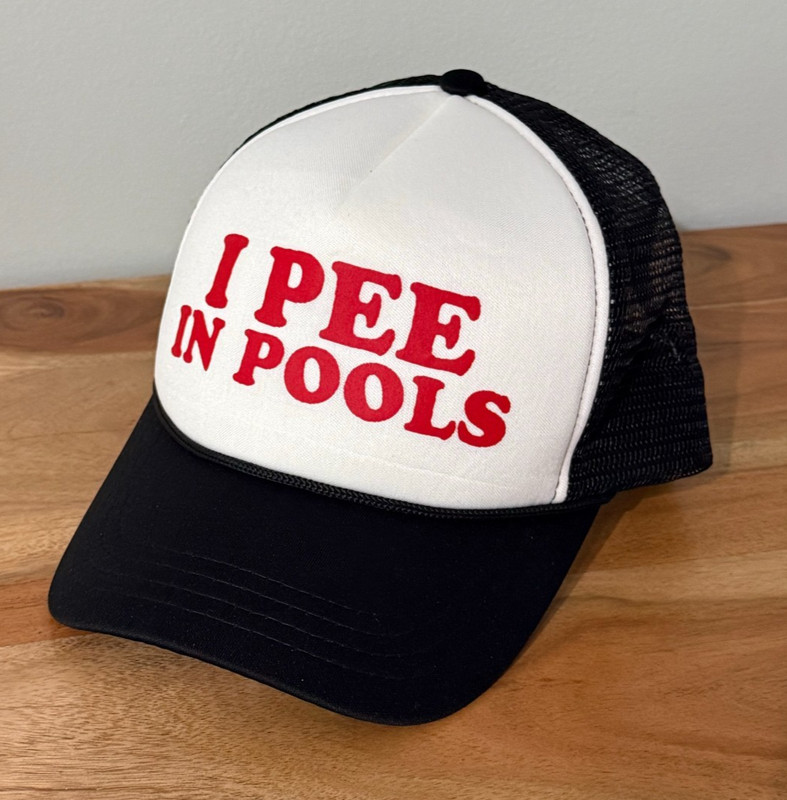 I Pee In Pools adjustable snapback trucker hat cap black mesh Nukem Cap