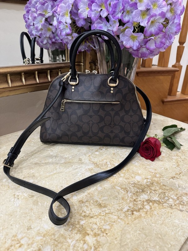 Coach Signature Dome Satchel Black/Gray Gold Hardware Zip w/ Detachable Strap gallery